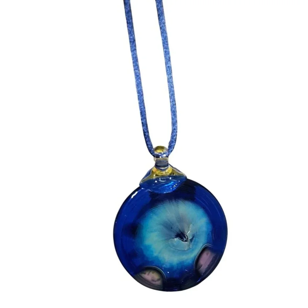 Handcrafted Glass Pendant Necklace Set With Colorful Abstract Designs‎